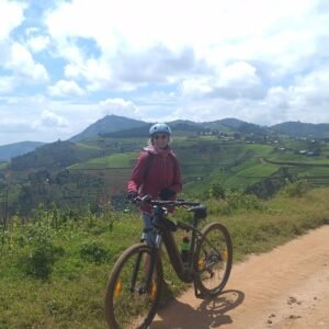 Premium e-bike cycling through the hills of Karongi near Lake Kivu Rwanda